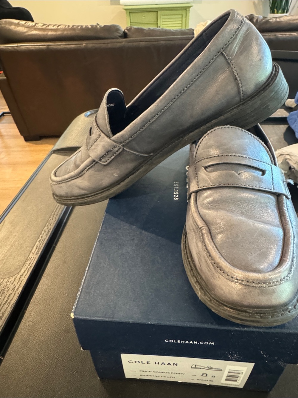 Cole Haan Women’s Gray Leather Penny Loafers